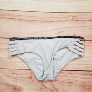 Bebe Bikini Bottoms Womens Medium M White Ribbed Strappy Logo Waistband Beach